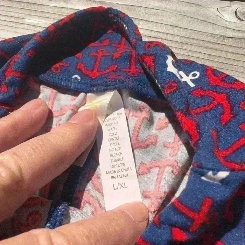 Lularoe kids L/Xl anchor leggings. Blue with red and white. Great nautical print - Picture 5 of 5